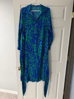Blue & Green Animal Print Button-Front Dress